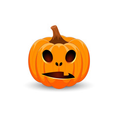 Pumpkin on white background. The main symbol of the Happy Halloween holiday. Orange pumpkin with smile for your design for the holiday Halloween. Vector illustration.