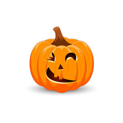 Pumpkin on white background. The main symbol of the Happy Halloween holiday. Orange pumpkin with smile for your design for the holiday Halloween. Vector illustration.