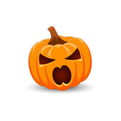 Pumpkin on white background. The main symbol of the Happy Halloween holiday. Orange pumpkin with smile for your design for the holiday Halloween. Vector illustration.