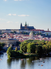 Fototapeta na wymiar View over Vltava River towards Lesser Town and Castle, Prague, Bohemia Region, Czech Republic