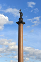 Obraz premium Alexander Column also known as Alexandrian Column (1834), focal point of Palace Square in Saint Petersburg, Russia. Monument was raised after Russian victory in war with Napoleon's France