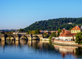 Obraz premium Charles Bridge and Vltava River, Mala Strana, Prague, Bohemia Region, Czech Republic