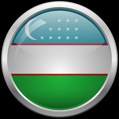 Uzbekistan flag glass button vector illustration
