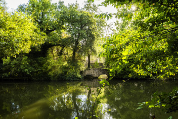 Small Stone Bridge on the River Medway near Maidstone in Kent, England. Taken on a beautiful sunny...