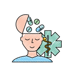 patient man head with medication caduceus