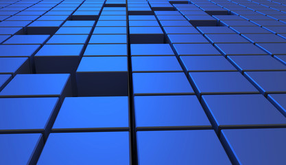 Abstract background of cubes in blue color. 3D illustration.