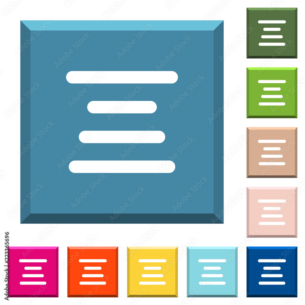 Aufkleber text align center white icons on edged square buttons