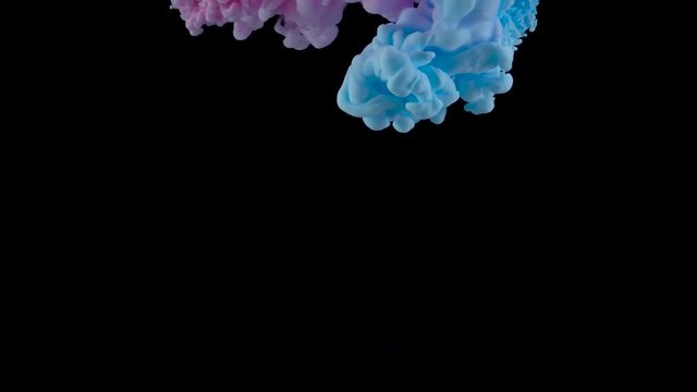 Color drop underwater creating a silk drapery. Ink swirling underwater. Slow motion