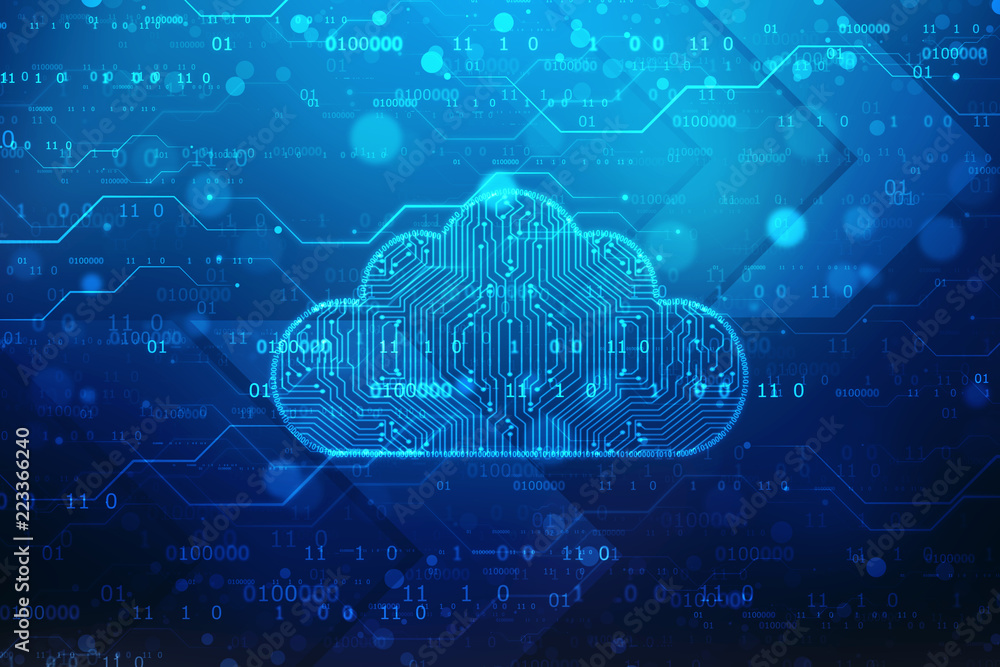 Poster 2d illustration of cloud computing, cloud computing concept