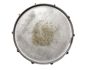 Snare drum textured top view isolated on white