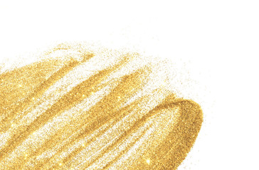 Textured background with golden glitter sparkle on white