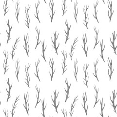 Watercolor winter dry brunches moulded by the sea on the white background