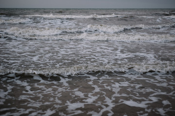 view of the sea, coastline, summer landscape in evening, sunset