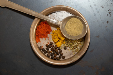Spices in metal spoon