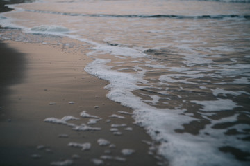 view of the sea, coastline, summer landscape in evening, sunset