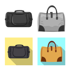 Vector design of suitcase and baggage symbol. Set of suitcase and journey stock symbol for web.