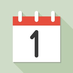 calendar and number one, calendar icon set, flat design vector with long shadow