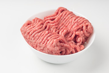 Grouded Beef in a bowl isolated on white backgound