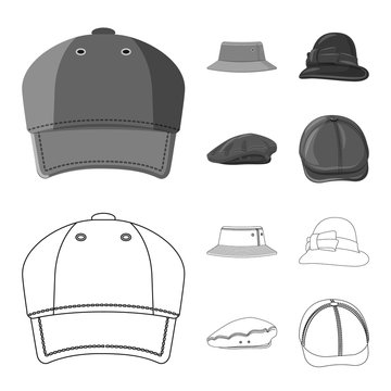 Vector design of headgear and cap logo. Collection of headgear and accessory stock symbol for web.