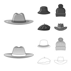 Vector design of headgear and cap symbol. Set of headgear and accessory stock symbol for web.