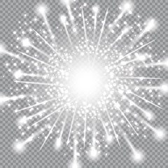 White sparks glitter special light effect. Vector sparkles on transparent background. Christmas abstract pattern. Sparkling magic dust particles
