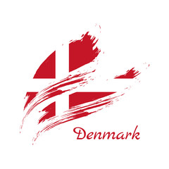 Fototapeta na wymiar Grunge styled flag of Denmark. Brush stroke background, vector illustration.
