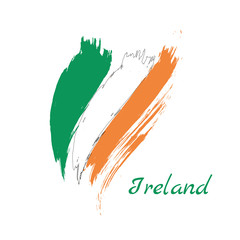 Flag of Ireland, brush stroke background, vector illustration