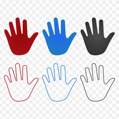 Hand set icons in different colors and linear design, editable stroke. vector illustration on transparent background