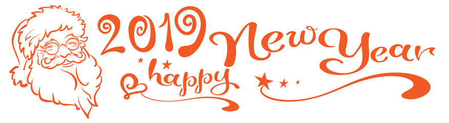 2019 Happy New year. Christmas card. Santa Claus and calligraphy 2019 Happy New Year! Vector illustration