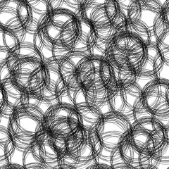 Vector Seamless Pattern, Black and White Background, Scribble Circles.