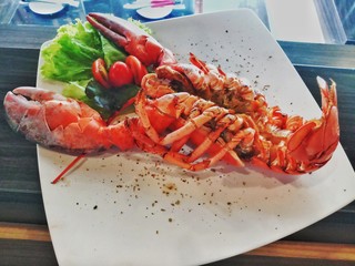 lobster on a plate in restaurant