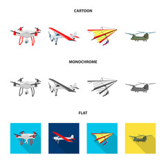 Vector design of plane and transport sign. Set of plane and sky vector icon for stock.