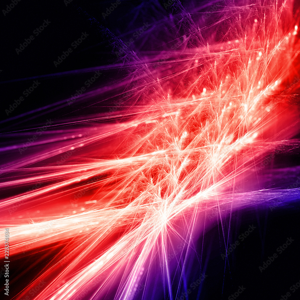 Poster red shining fractal on a black background