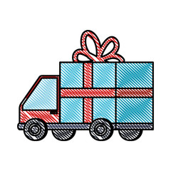 delivery service truck with gift
