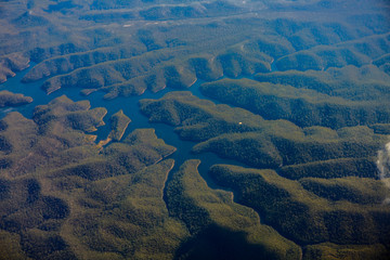aerial view of river and mountain