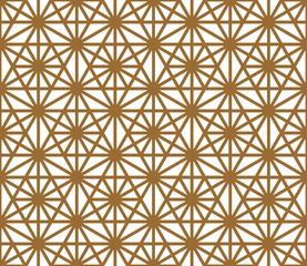 Seamless pattern based on ornament Kumiko.Golden color lines.