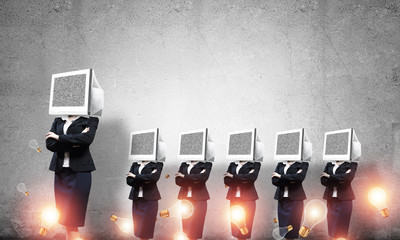 Business women with monitors instead of head.