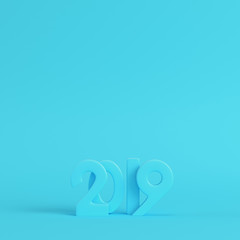 Blank new year 2019 figures on bright blue background in pastel colors