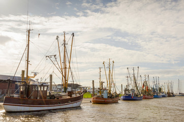 Shrimp boat in the harbor , Germany.