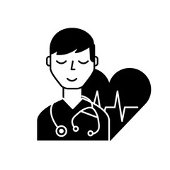 doctor character with stethoscope heart rate care