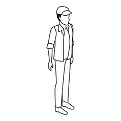 Man with hat avatar isometric in black and white