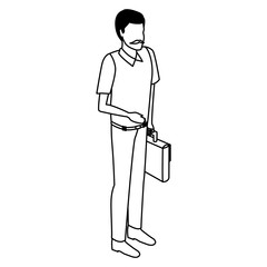 Man with mustache avatar isometric in black and white