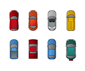 Fototapeta premium Cars top view set. Flat design style. Vector transport illustration automobile. Traffic car design
