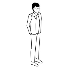 Young man avatar isometric in black and white