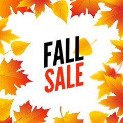 Autumn sale design template poster. Fall promotional flyer. Autumn Discounts offers design with leaves