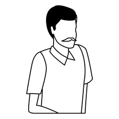 Man with mustache avatar isometric in black and white