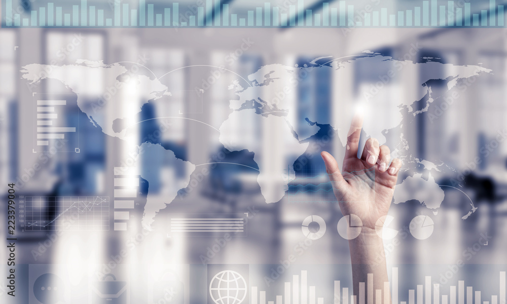 Aufkleber concept of using modern technologies for business globalization