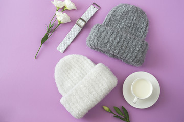 Knitted white and gray hats