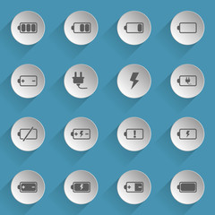 battery web icons on light paper circles