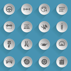 car service web icons on light paper circles